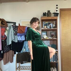Long Green Velvet Wrap Dress
